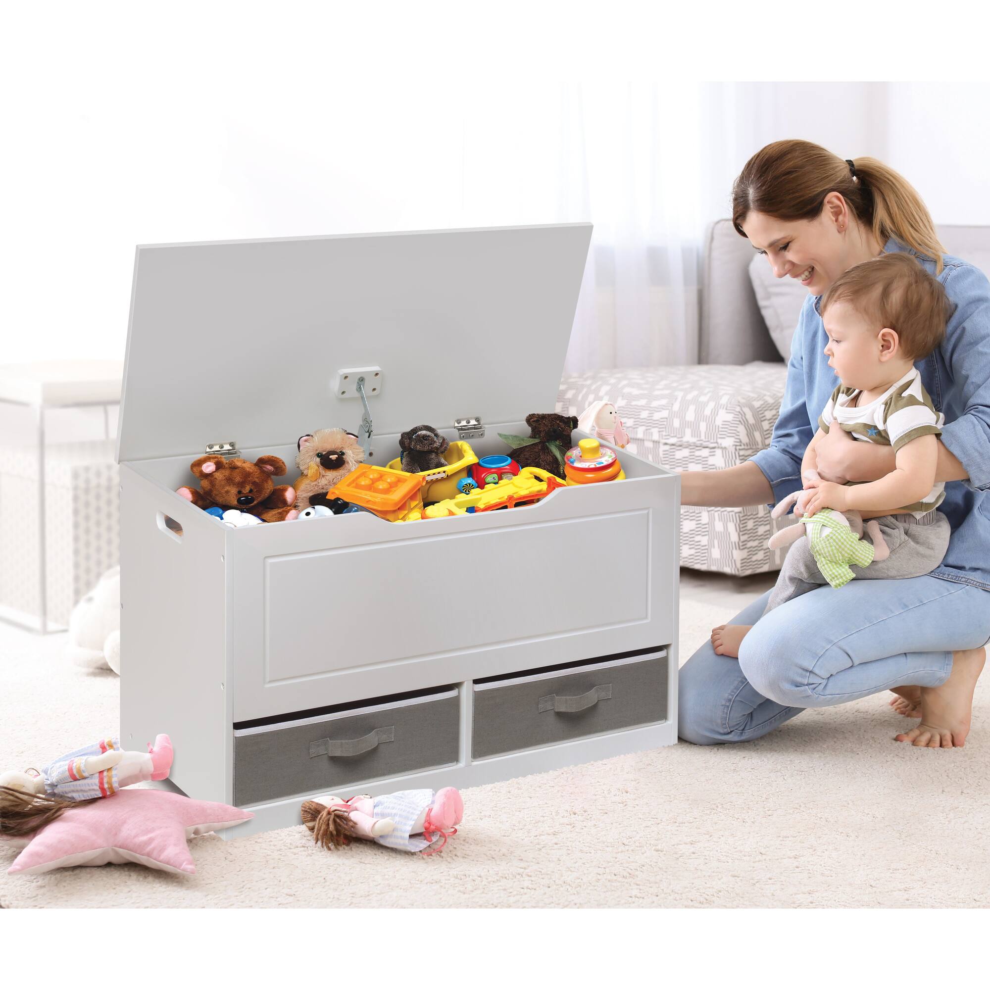 Badger Basket White Up & Down Toy & Storage Bench